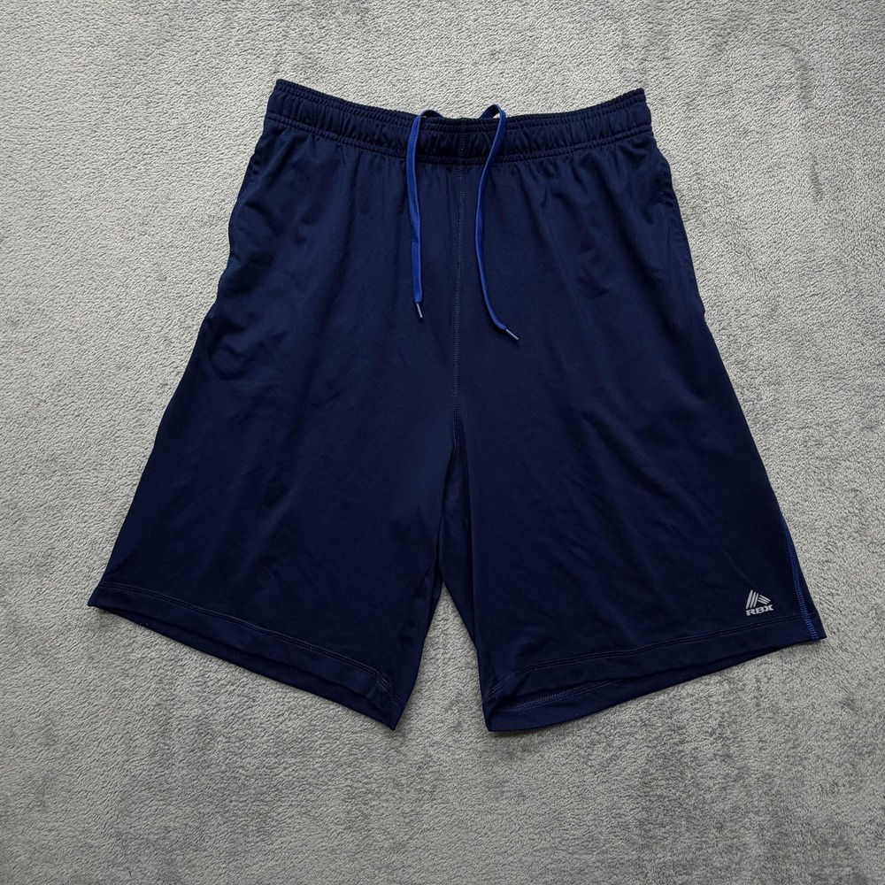 RBX Shorts Mens Medium Navy Blue Performance Athletic Drawstring Pockets Stretch